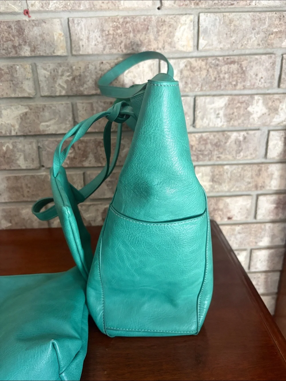 Green Leather Tote and Crossbody Bag Set